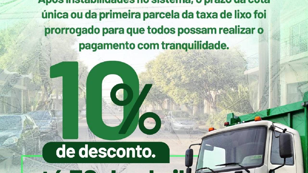 Prefeitura de Bonito prorroga prazo da 1º parcela da taxa de resíduos e mantém desconto na cota única