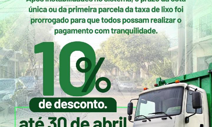 Prefeitura de Bonito prorroga prazo da 1º parcela da taxa de resíduos e mantém desconto na cota única