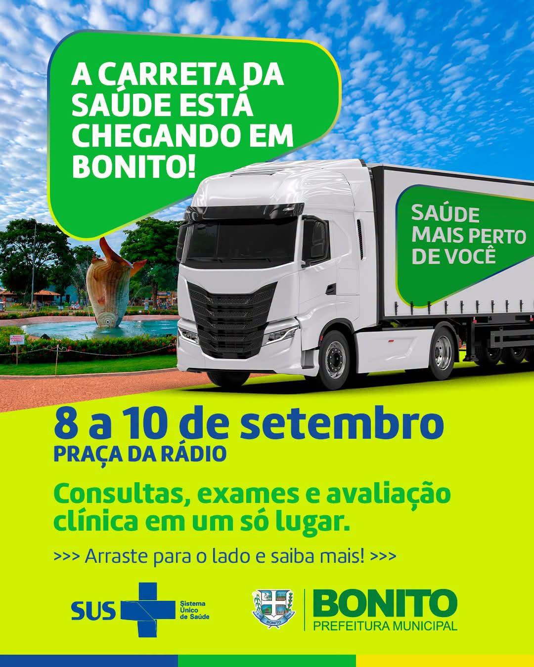 Carreta da Saúde leva consultas e exames especializados para Bonito em setembro