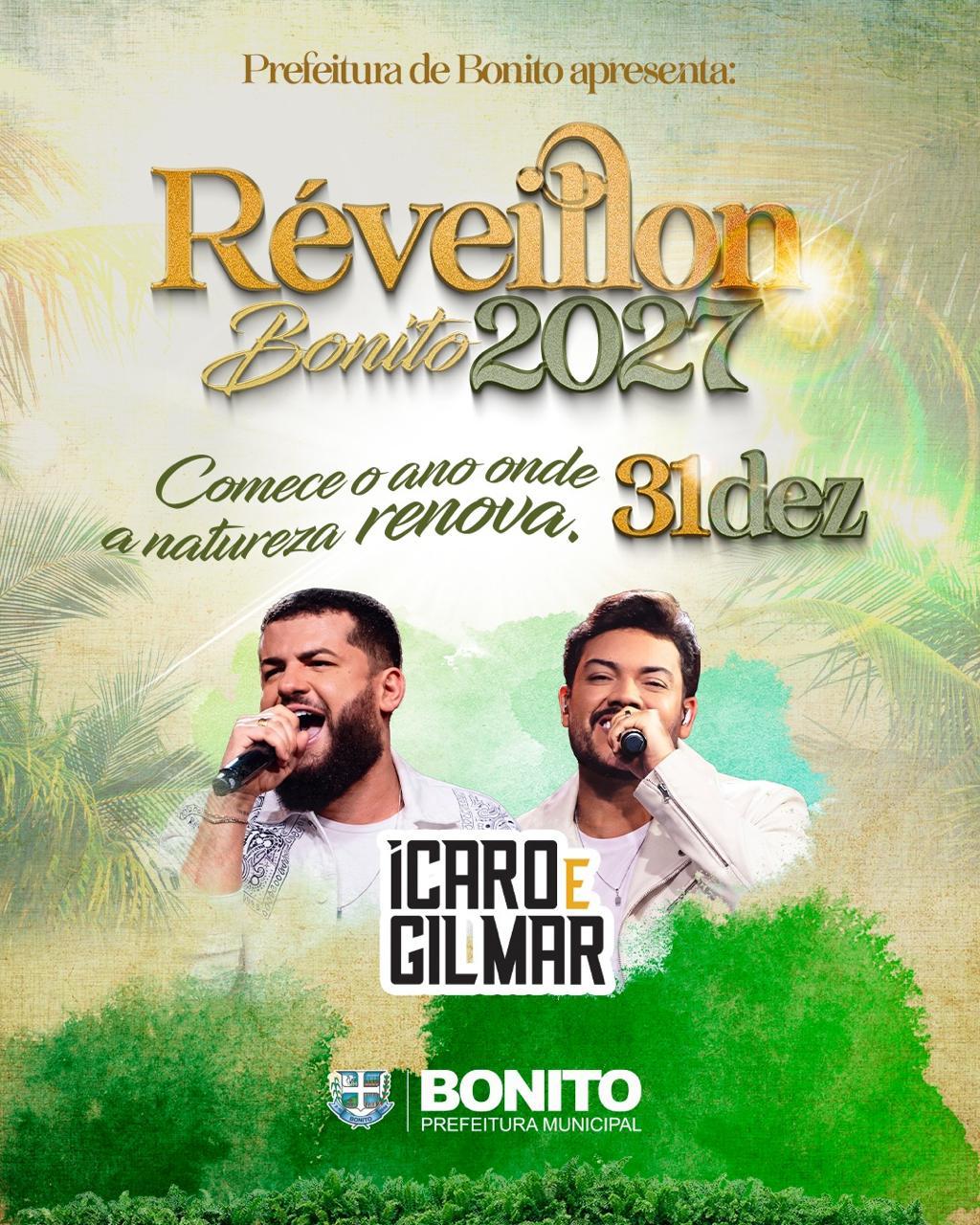 Prefeitura de Bonito confirma Ícaro e Gilmar como primeira atração do Réveillon Bonito 2027
